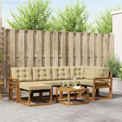 vidaXL Udendørs sofagruppe med pude 7 pcs Naturlig og Beige