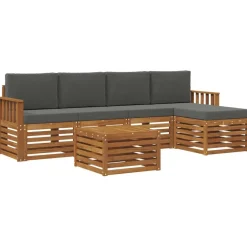 vidaXL Udendørs sofagruppe med pude 6 pcs Naturlig og Antracit