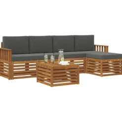 vidaXL Udendørs sofagruppe med pude 6 pcs Naturlig og Antracit