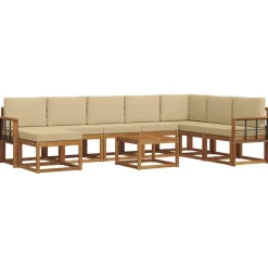 vidaXL Udendørs sofagruppe med pude 9 pcs Naturlig og Beige