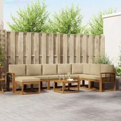 vidaXL Udendørs sofagruppe med pude 9 pcs Naturlig og Beige
