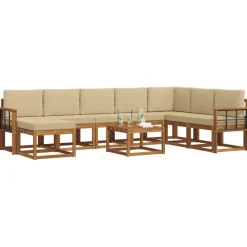 vidaXL Udendørs sofagruppe med pude 9 pcs Naturlig og Beige