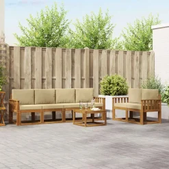 vidaXL Udendørs sofagruppe 7 pcs Naturlig og Beige Massivt Akacietræ