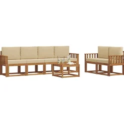 vidaXL Udendørs sofagruppe 7 pcs Naturlig og Beige Massivt Akacietræ
