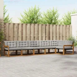 vidaXL Udendørs sofagruppe med pude 6 pcs Naturlig og Lys Grå
