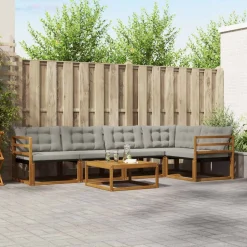 vidaXL Udendørs sofagruppe med pude 6 pcs Naturlig og Lys Grå