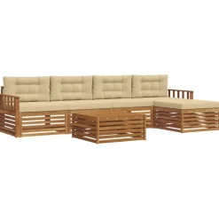 vidaXL Udendørs sofagruppe med pude 6 pcs Naturlig og Beige