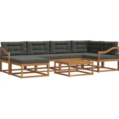 vidaXL Udendørs sofagruppe med pude 7 pcs Naturlig og Antracit
