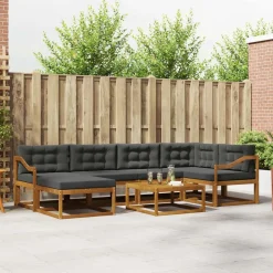 vidaXL Udendørs sofagruppe med pude 7 pcs Naturlig og Antracit