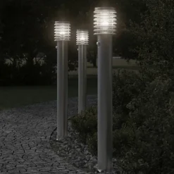 vidaXL udendørs standerlampe med sensor 110 cm rustfrit stål sølv
