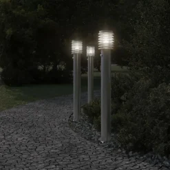 vidaXL udendørs standerlampe med sensor 110 cm rustfrit stål sølv