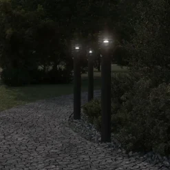 vidaXL udendørs standerlamper 3 stk. sensor 110 cm rustfrit stål sort