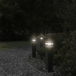 vidaXL udendørs standerlampe med stikkontakt 50 cm aluminium sort