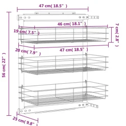 vidaXL udtrækskurv til køkkenskab tre lag 47x25x56 cm sølv