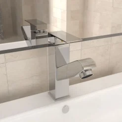 vidaXL vandhane m. udtræksfunktion til håndvask 157x172 mm kromfinish