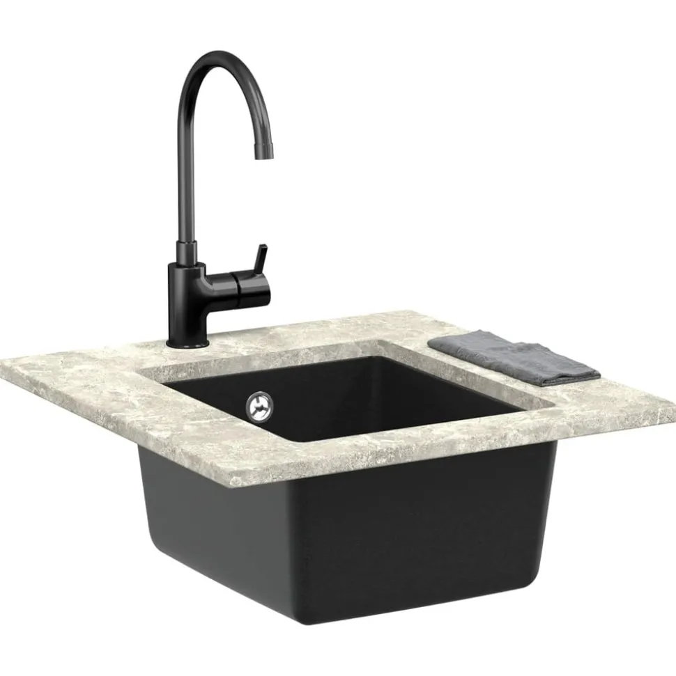 vidaXL Vask Sort 370 x 460 mm 80% Kvarts og 20% Resin
