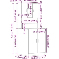 vidaXL Vaskemaskineskab 2 pcs Sort eg 70,5 x 71,5 x 181,5 cm