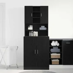 vidaXL Vaskemaskineskab 2 pcs Sort eg 70,5 x 71,5 x 181,5 cm