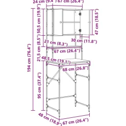 vidaXL Vaskemaskineskab Artisan Egetræ 68 x 48,5 x 194 cm