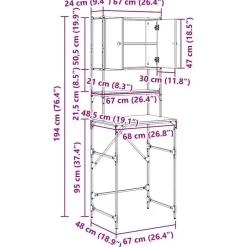 vidaXL Vaskemaskineskab Gammelt træ 68 x 48,5 x 194 cm Konstrueret træ