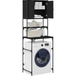 vidaXL Vaskemaskineskab Sort 0ak 68 x 48,5 x 194 cm Konstrueret træ