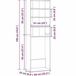 vidaXL Vaskemaskineskab Sort eg 64 x 24 x 190 cm Konstrueret træ