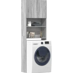 vidaXL vaskemaskineskab 64x24x190 cm konstrueret træ grå sonoma-eg
