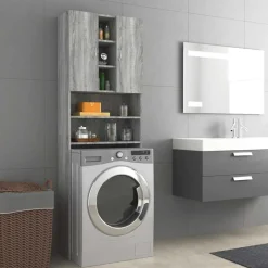 vidaXL vaskemaskineskab 64x25,5x190 cm grå sonoma-eg