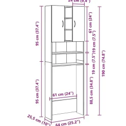 vidaXL vaskemaskineskab 64x25,5x190 cm røget egetræsfarve