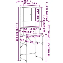 vidaXL vaskemaskineskab 68x48,5x194 cm røget egetræsfarve