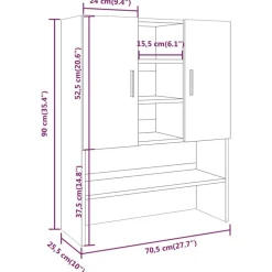 vidaXL vaskemaskineskab 70,5x25,5x90 cm brun egetræsfarve