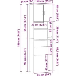 vidaXL vaskemaskineskab 64x24x190 cm konstrueret træ gammelt træ-look