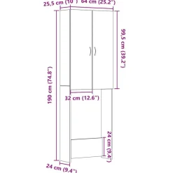 vidaXL vaskemaskineskab 64x25,5x190 cm sort egetræsfarve