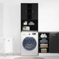 vidaXL vaskemaskineskab 64x25,5x190 cm sort egetræsfarve
