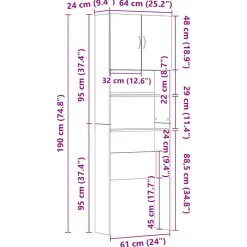 vidaXL vaskemaskineskab 64x24x190 cm konstrueret træ sonoma-eg