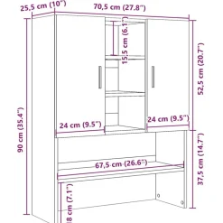 vidaXL vaskemaskineskab 70,5x25,5x90 cm betongrå
