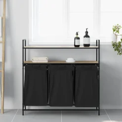 vidaXL vasketøjskurv 3 rum med hylder sonoma-eg