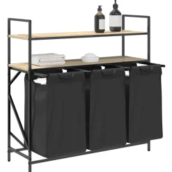 vidaXL vasketøjskurv 3 rum med hylder sonoma-eg