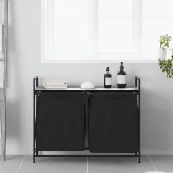 vidaXL vasketøjskurv 2 rum med hylde grå sonoma-eg
