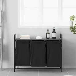 vidaXL vasketøjskurv 3 rum med hylde grå sonoma-eg