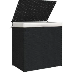 vidaXL vasketøjskurv med 2 sektioner 53x35x57 cm polyrattan sort