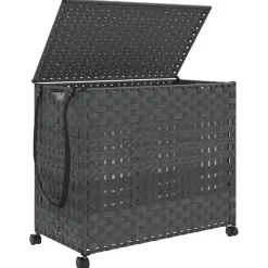 vidaXL vasketøjskurv med hjul 66x35x60 cm rattan grå