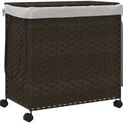 vidaXL vasketøjskurv med hjul 60x35x60,5 cm rattan mørkebrun
