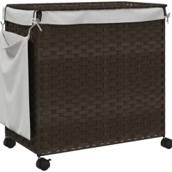 vidaXL vasketøjskurv med hjul 60x35x60,5 cm rattan mørkebrun