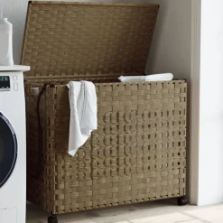 vidaXL vasketøjskurv med hjul 66x35x60 cm rattan