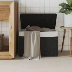vidaXL vasketøjskurv med låg 55,5x35x34 cm polyrattan sort