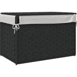vidaXL vasketøjskurv med låg 55,5x35x34 cm polyrattan sort