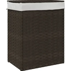 vidaXL vasketøjskurv med låg 46x33x60 cm polyrattan mørkebrun