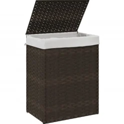 vidaXL vasketøjskurv med låg 46x33x60 cm polyrattan mørkebrun