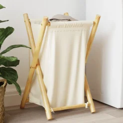 vidaXL vasketøjskurv 41,5x36x63,5 cm bambus cremehvid